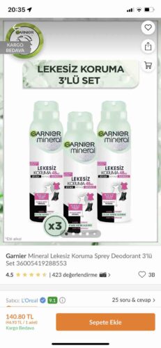 دئودورانت - رول آن گارنیر اورجینال Garnier 36005419288553 Mineral Spotless Protection Spray Deodorant Set of 3 photo review