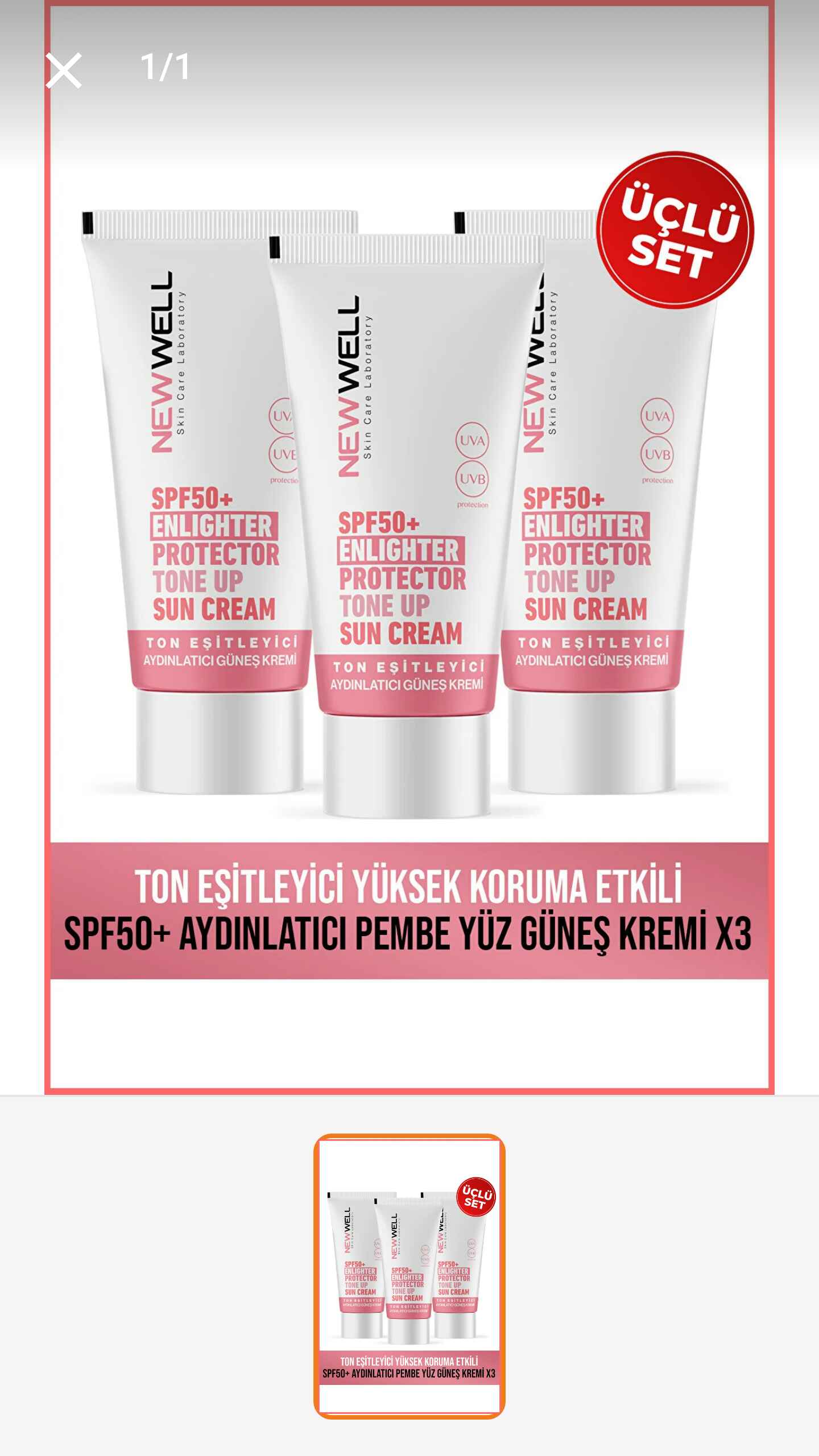 ضد آفتاب صورت خوب جدید اورجینال New Well T10001 3 Pieces Tone Equalizing High Protection Effective SPF50 Brightening Pink Face Sun Cream 50 ml photo review