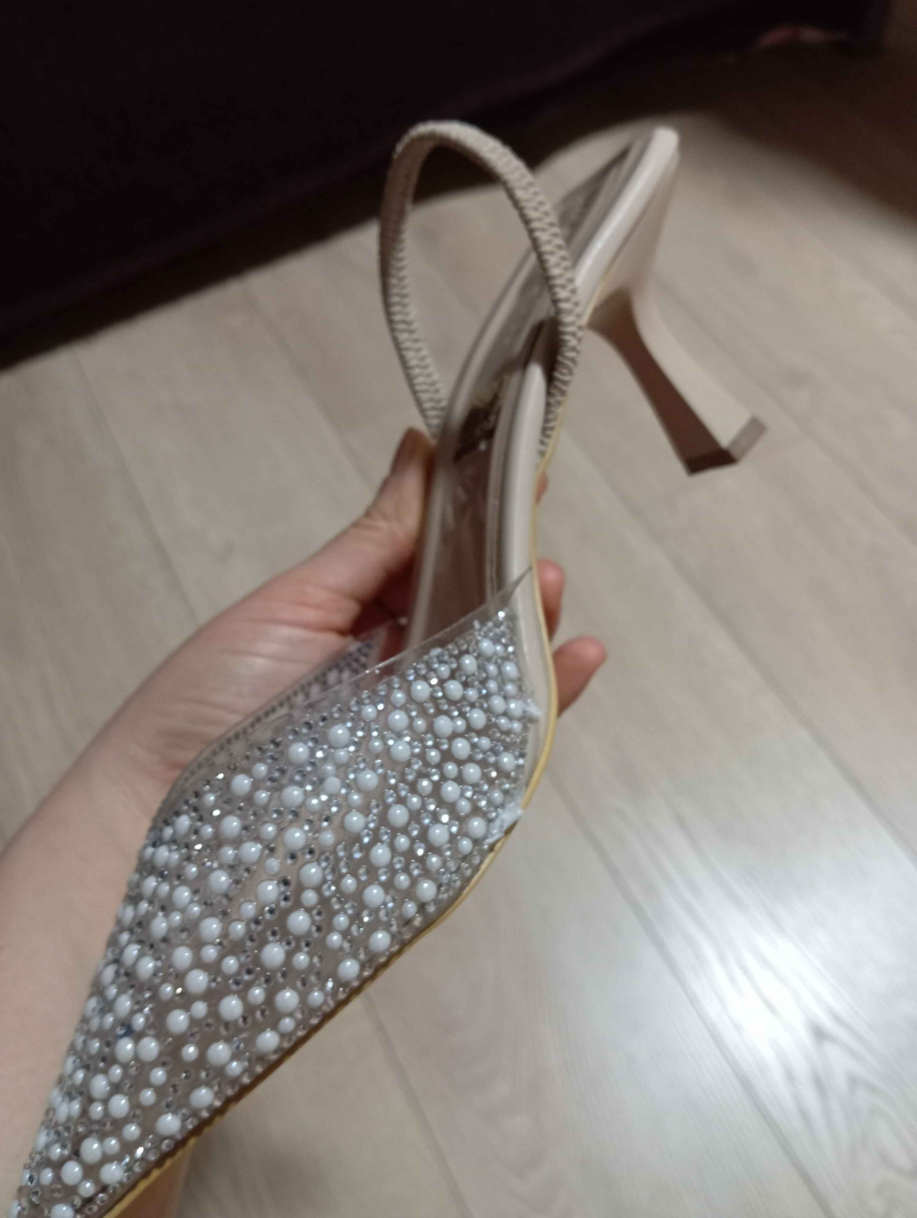 کفش مجلسی مارجین اورجینال Marjin 320928144 Women's Stiletto Stone Pointed Toe Open Back Evening Dress Heeled Shoes Lala Beige photo review