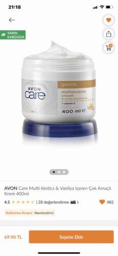 کرم بدن آوون اورجینال Avon KREM2316_rollback_1731004712010 Care Gentle Multi-Biotics & Vanilla Containing Vitamin E Multi-Purpose Cream for Dry Skin 400 Ml. photo review