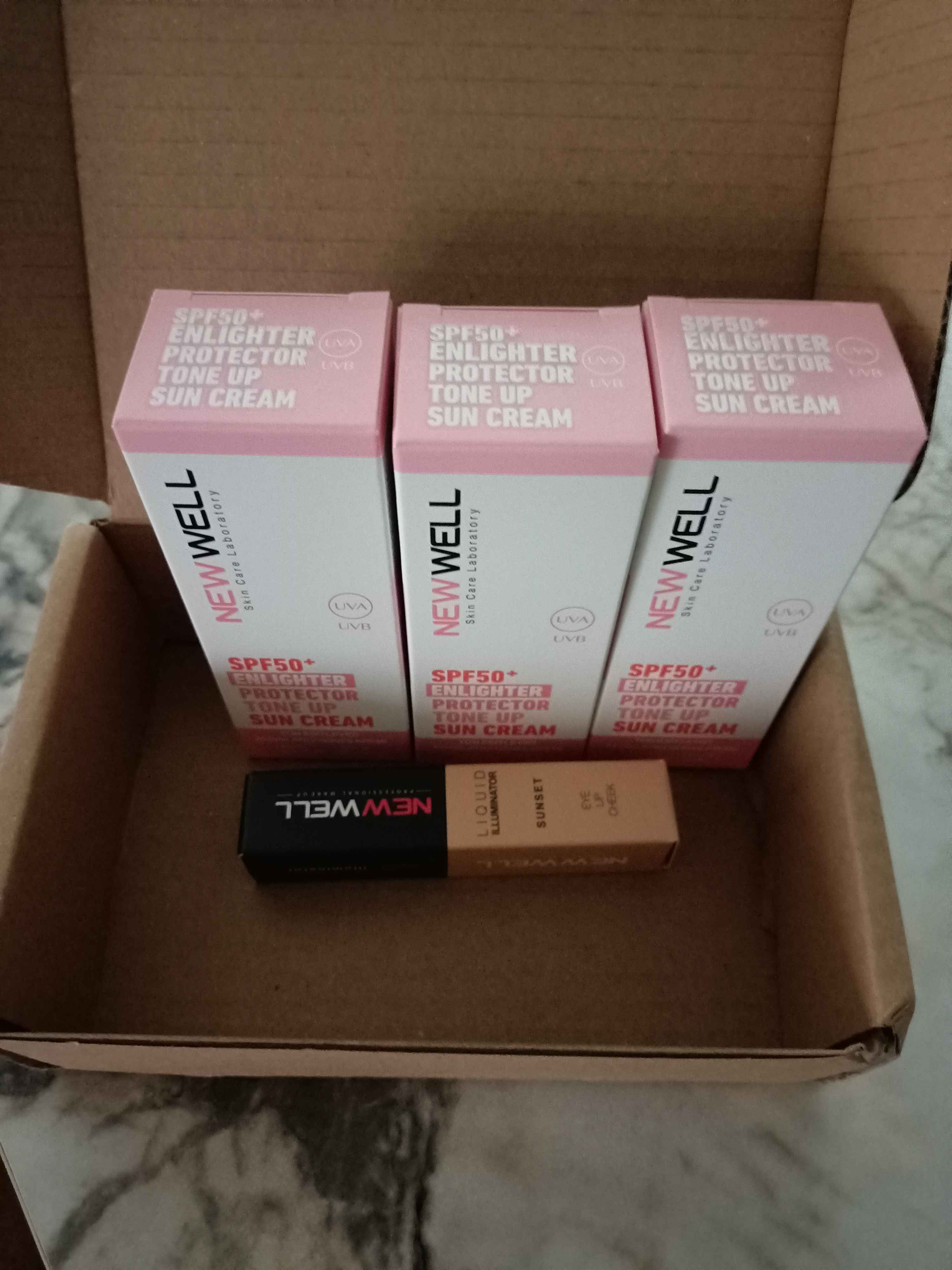 ضد آفتاب صورت خوب جدید اورجینال New Well T10001 3 Pieces Tone Equalizing High Protection Effective SPF50 Brightening Pink Face Sun Cream 50 ml photo review