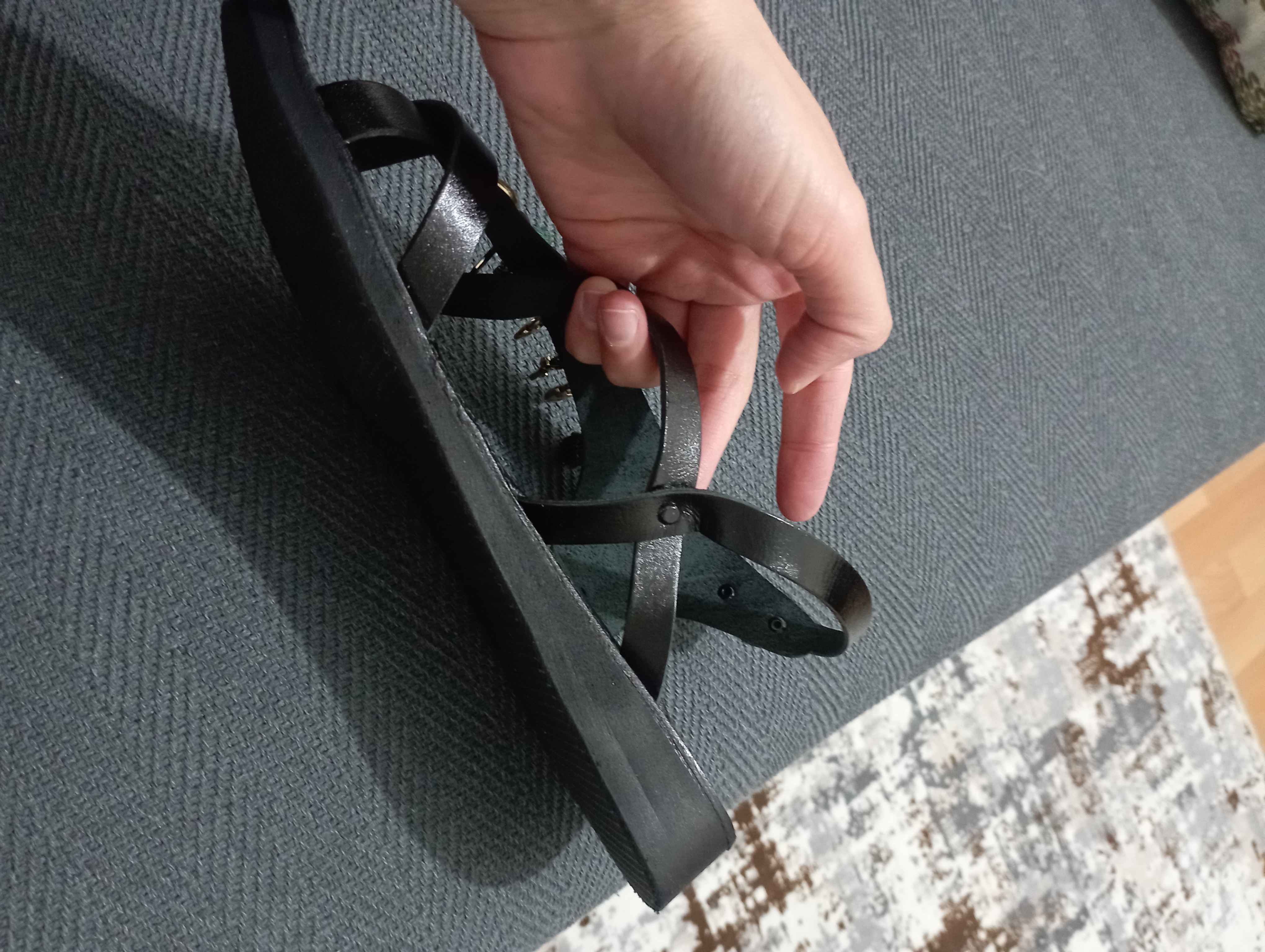 صندل مارجین اورجینال Marjin 3210186305 Women's Genuine Leather Accessories Eva Sole Flip Flop Daily Sandals Devila Black photo review
