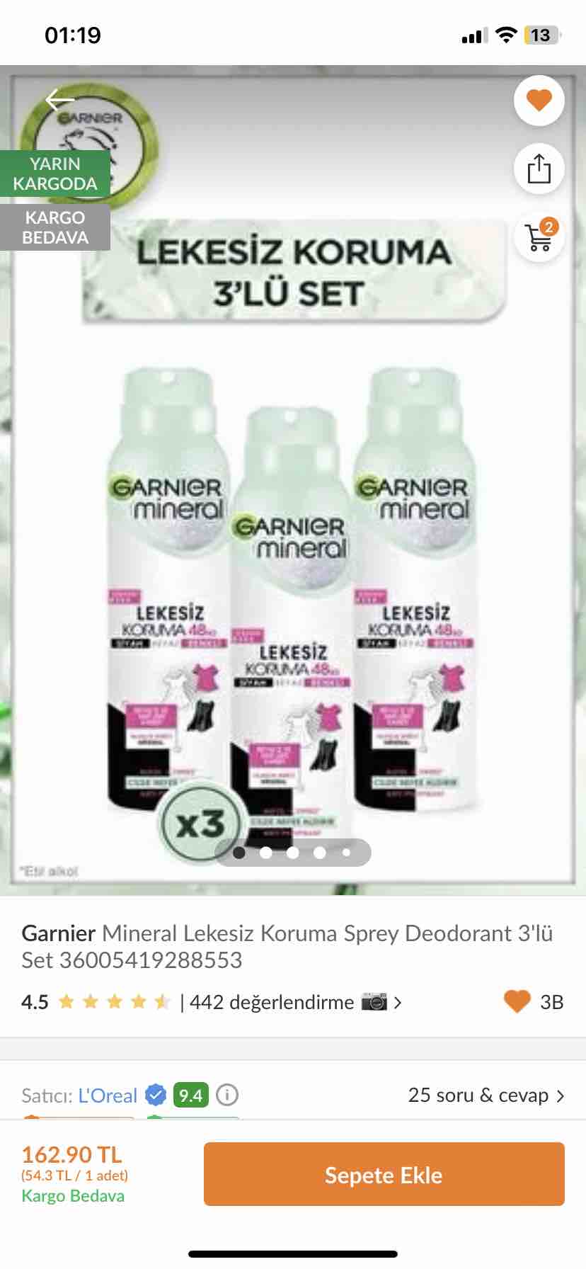دئودورانت - رول آن گارنیر اورجینال Garnier 36005419288553 Mineral Spotless Protection Spray Deodorant Set of 3 photo review